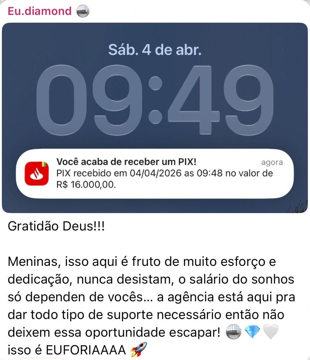 Depoimento da agenciada Eu.diamond